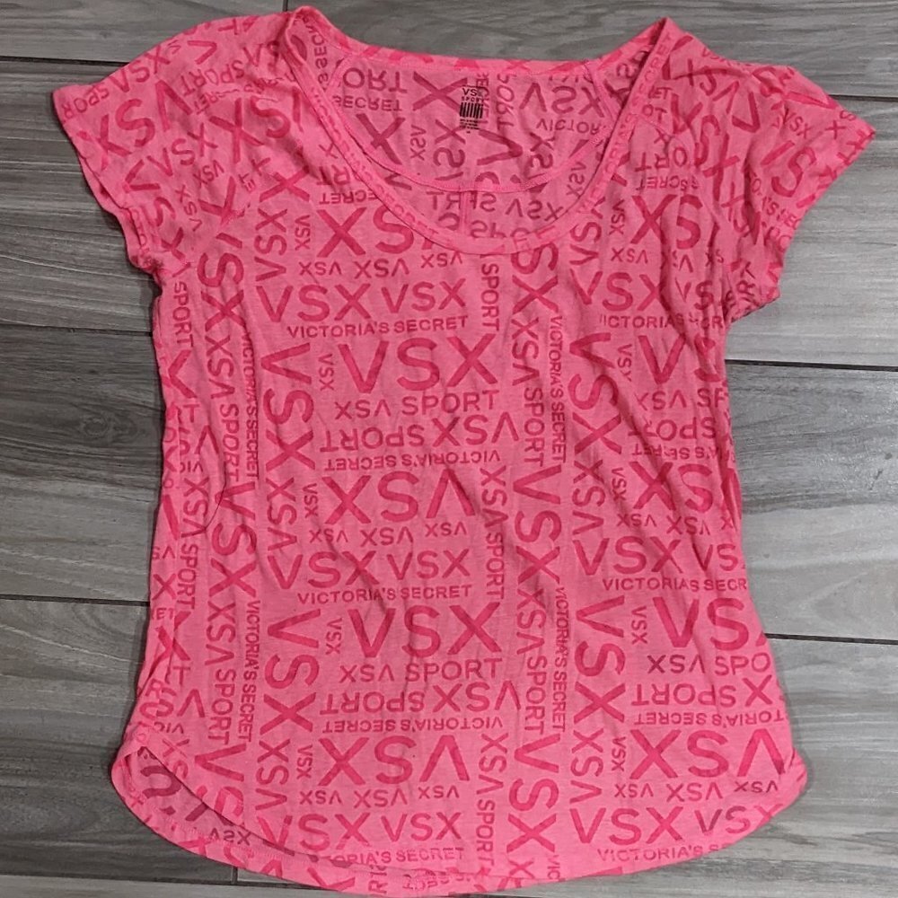 🧡 Victoria's Secret Sport Sheer Pink Velour Tee - Picture 1 of 2